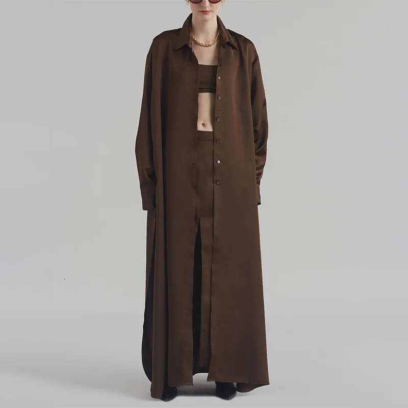 Getspring Women 2024 Autumn Solid Simple Split Full Sleeve Single Breasted Loose Casual Long Shirt Dress All Match Fashion