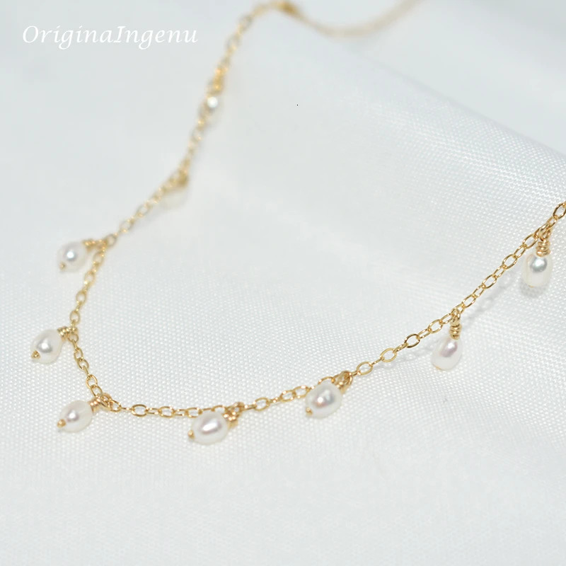 14K Gold Filled Natural Pearl Necklace Gold Choker Handmade Pendants Collier Femme Kolye Collares Boho Pearl Jewelry for Women 250222