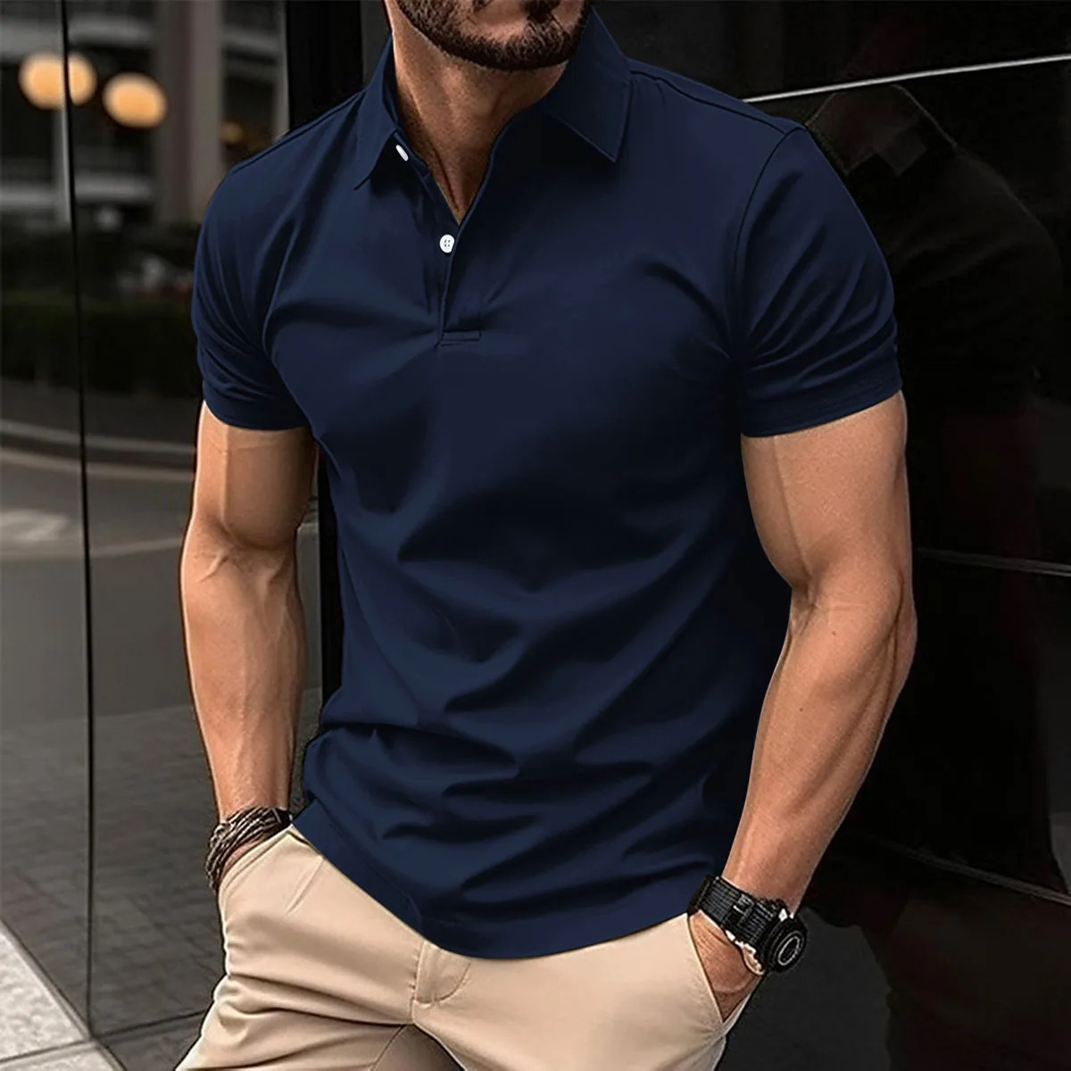 2024 Summer Fashion -Selling Mens Short Sleeve T-Shirt Elastic Cool Breathable POLO Shirt Buckle Business Casual Sweat 250225