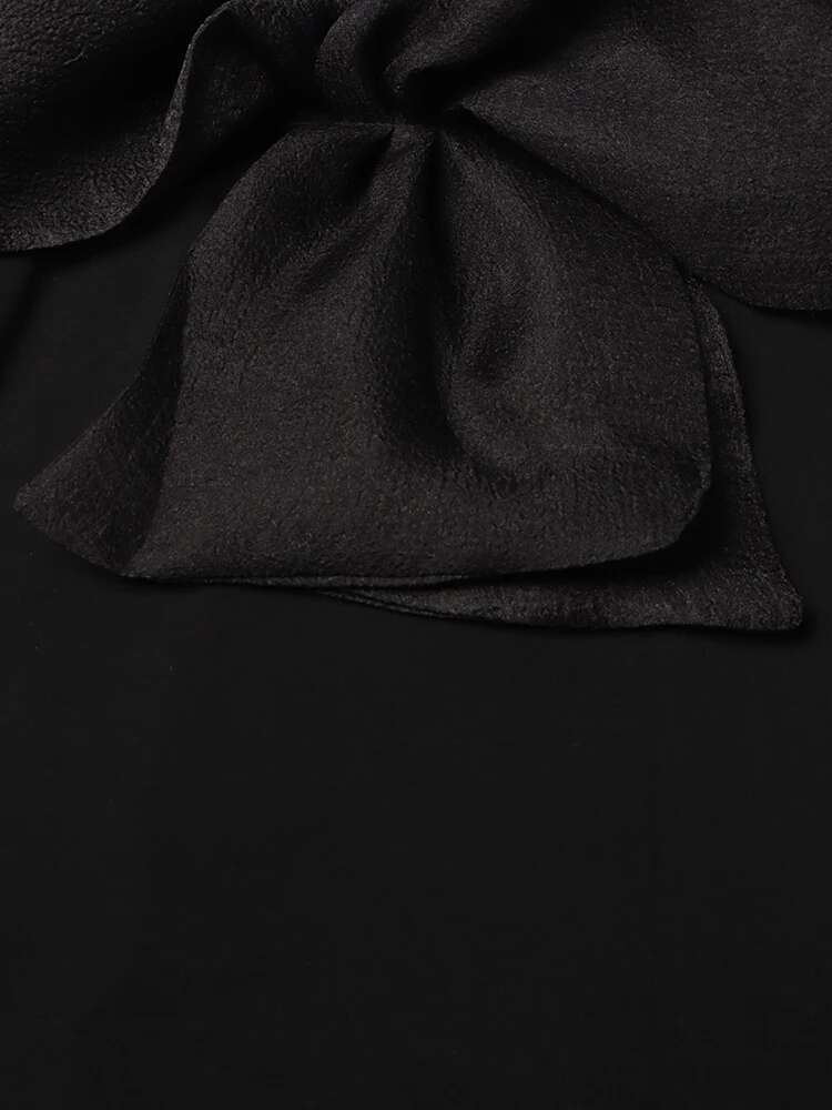 Solid Patchwork Bowknot Shirt For Women Round Neck Off Shoulder Long Sleeve Slimming Temperament T Shirts Female