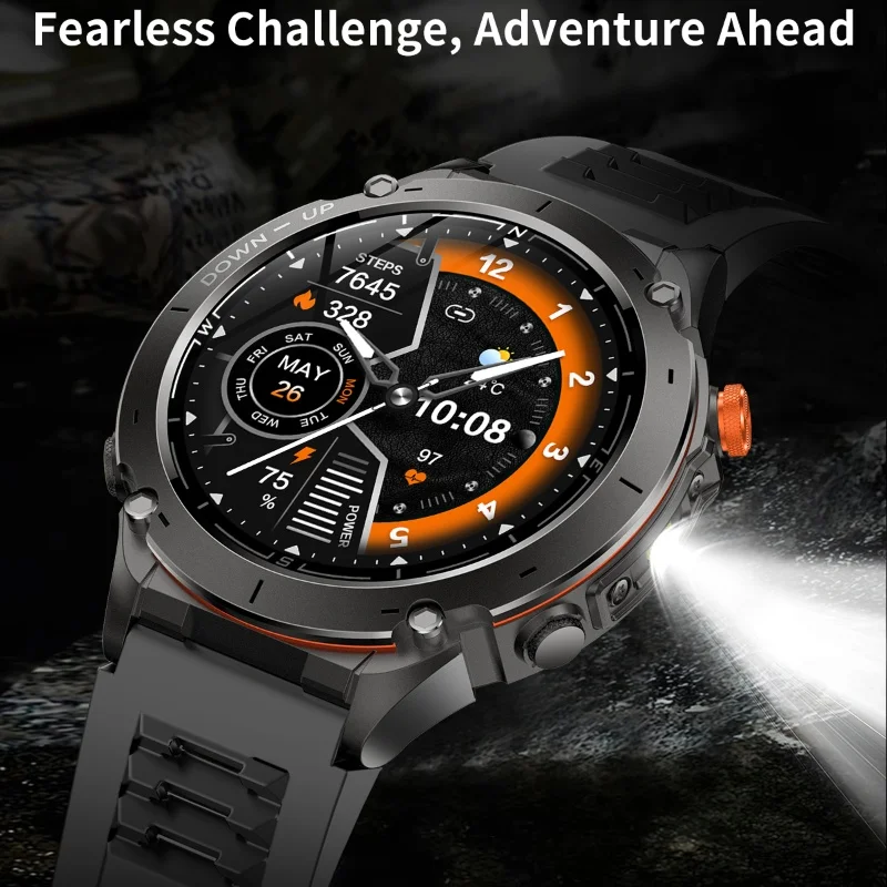 New Outdoor Sports GPS Smart Watch with Flashlight 1.43'' Amoled 730mAh 30M Waterproof Heart Rate Blood Pressure Men Smartwatch