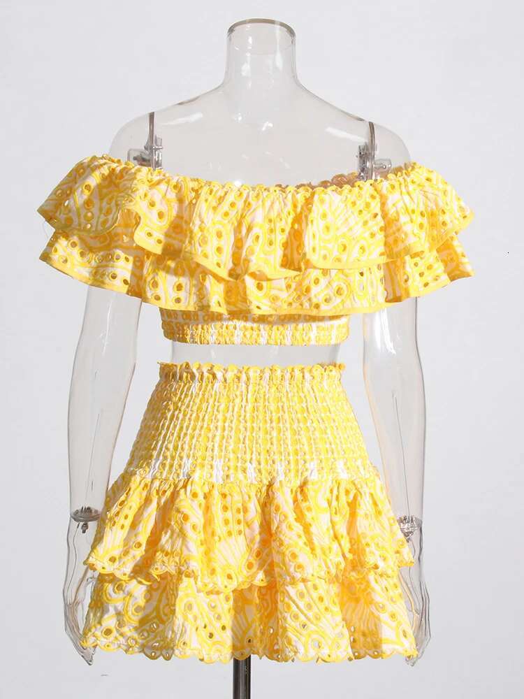 Print Two Piece Sets For Women Slash Neck Short Sleeve Tops High Waist Skirts Summer Loose Set Female Fashion New