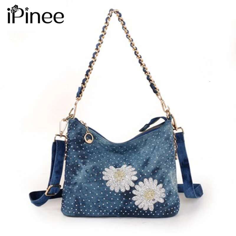 Ipinee Female Shoulder Messenger Ladies Denim Crossbody Bags For Women Handbag Sac Fashion Chain Bucket Bag