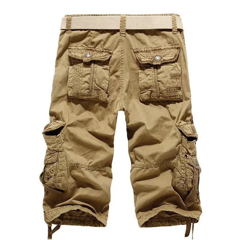 Summer High Quality Cargo Shorts Men Casual Workout Military Mens Multi Pocket Knee Length Short Pants 250214