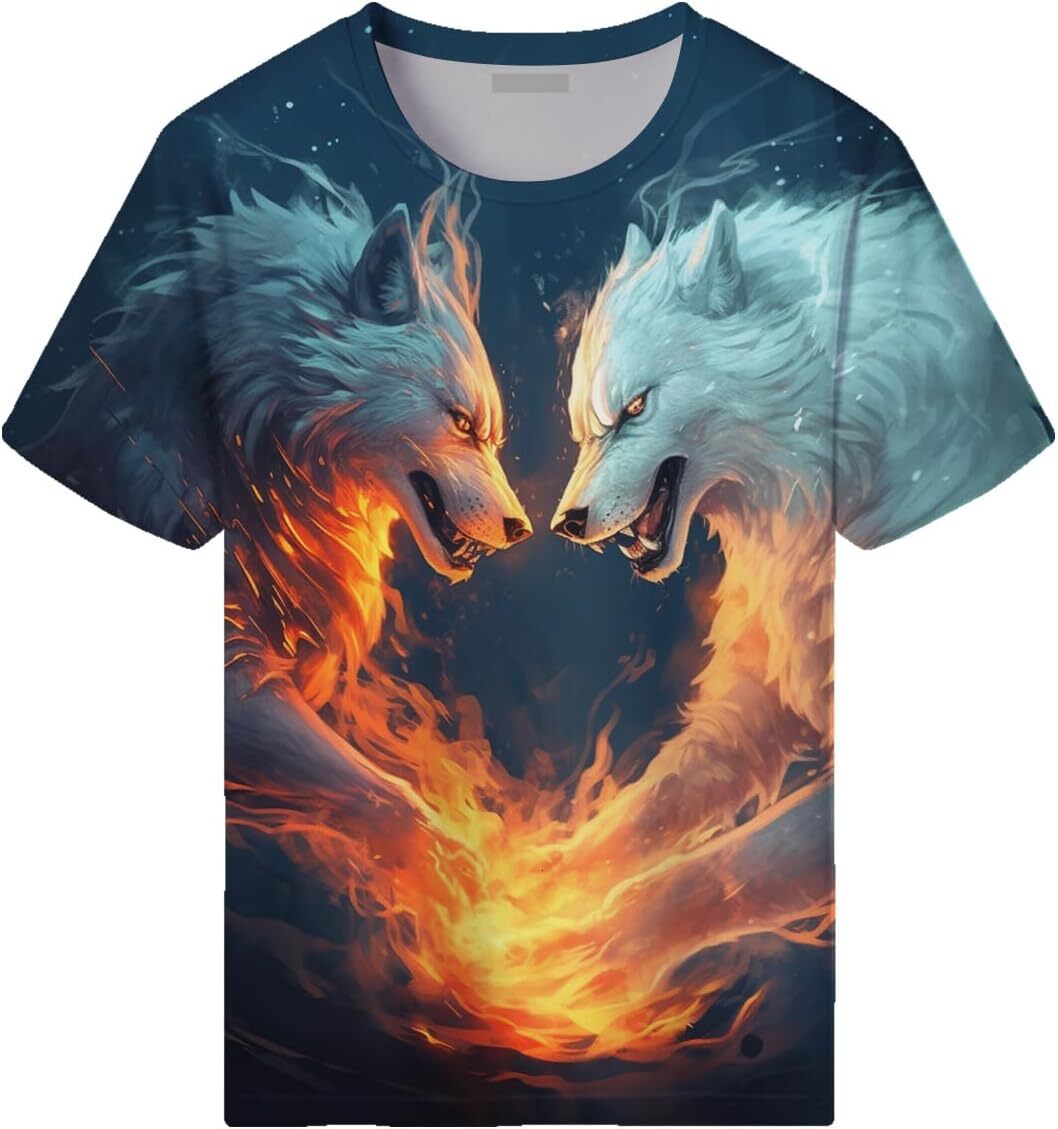 Mens T shirt Men's Fire Wolf Pack Pattern T-Shirt 3D Printed T-Shirt Novelty Pattern T-Shirt Fashion Top tee Casual tops summer clothes