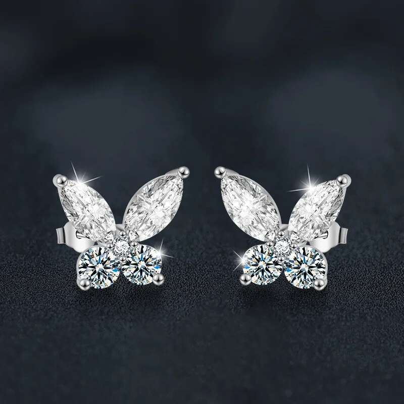 Butterfly Premium Stud Earring for Women Original Sterg Sier Women's Moissanite Dia Hoop Earrings