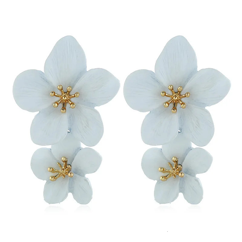 Double Layer Flower Dangle Earrings for Women Trendy Spray Paint Sweet Blooming Petal Drop Earrings White Blue Pink Red Jewelry 250225