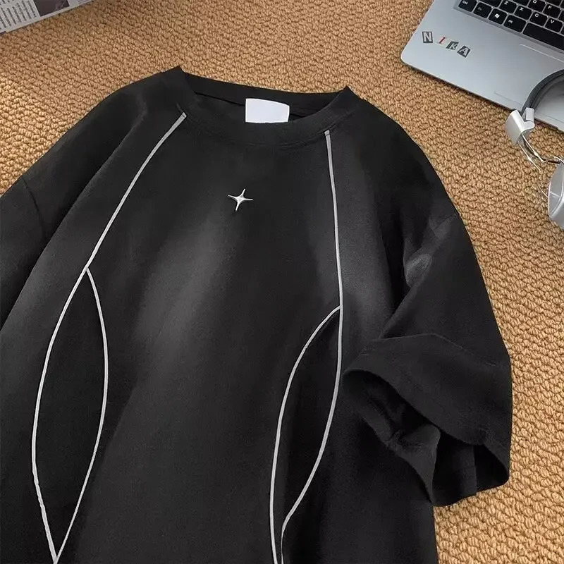 2024 Summer Mens T-shirt Loose-fit Casual Round Neck Top Short Sleeves Sensibility Serious Casual Style 250225