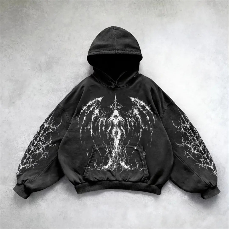American Angel Pattern Printed Hip Hop Street Mens Hoodie Y2k Punk Casual Loose Hoodie Womens Sportswear Hoodie 250210