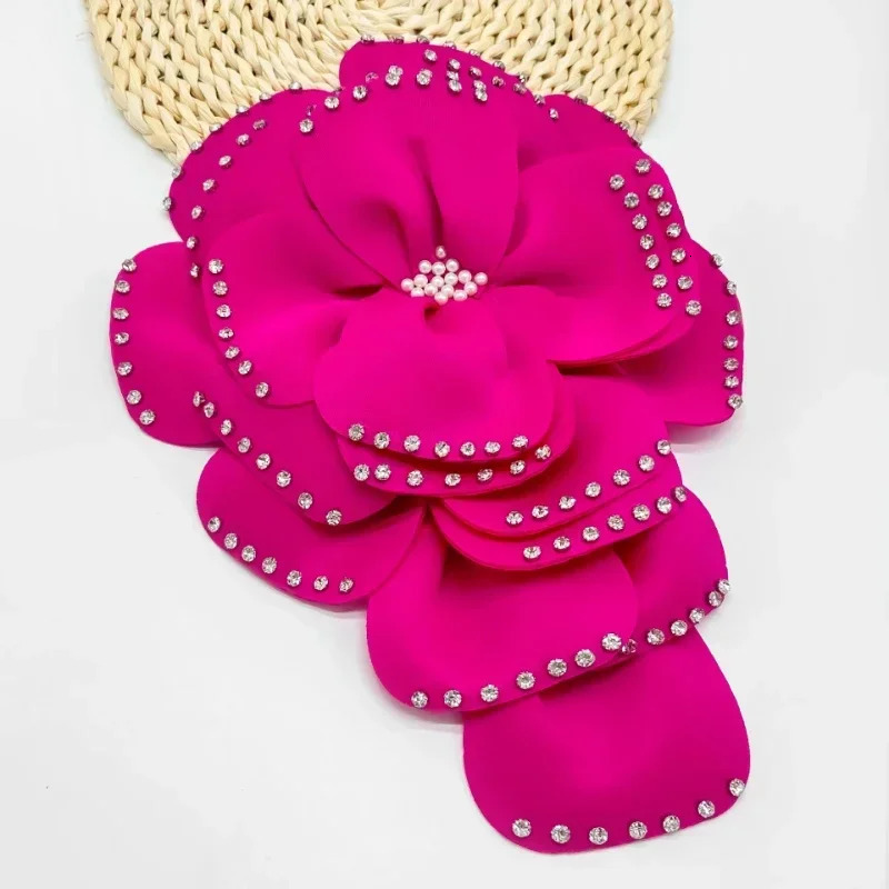 Handmade Multi Layer Fabric Large Flower Brooches for Women Crystal Pearl Lapel Pins Wedding Party Jewelry Accessories Gifts 250225