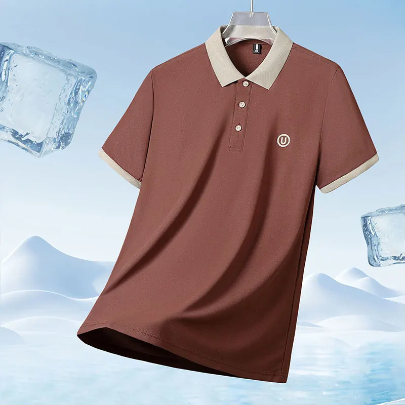 Mens high quality summer lapel mens short sleeve polo shirt fringe solid color business casual mens polo shirt M-4XL 206 250226