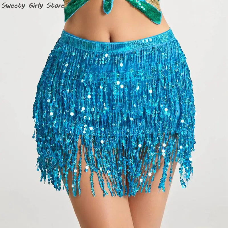 Long Tassel Chains Skirt Bohemian Clubwear Party Performance Costume Women Belly Dance Sequin Belts Indian Practice Hip Skirts 250225