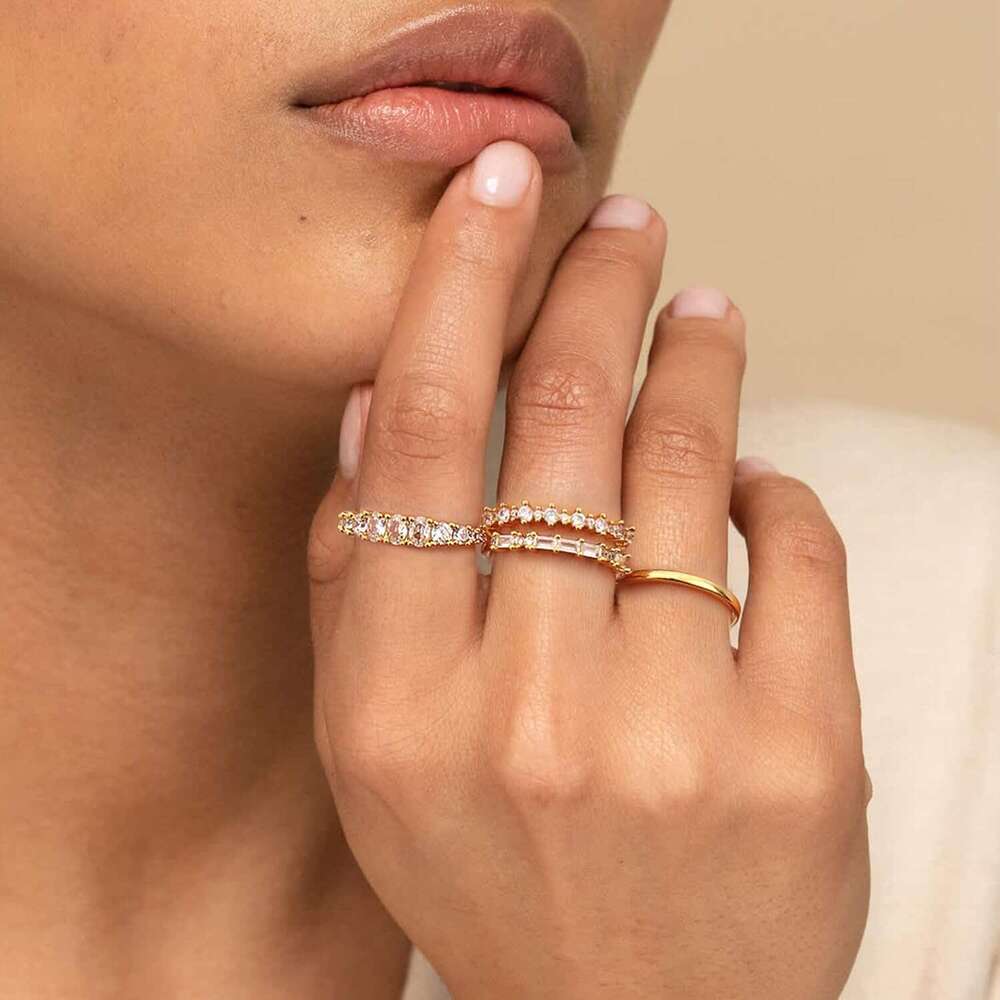 Stackable Non Tarnish Dainty 14K Gold Plated Stacking Cubic Zirconia Thumb Ring Set Trendy Statement Promise Wedding Bands Engagement Rings for Women 