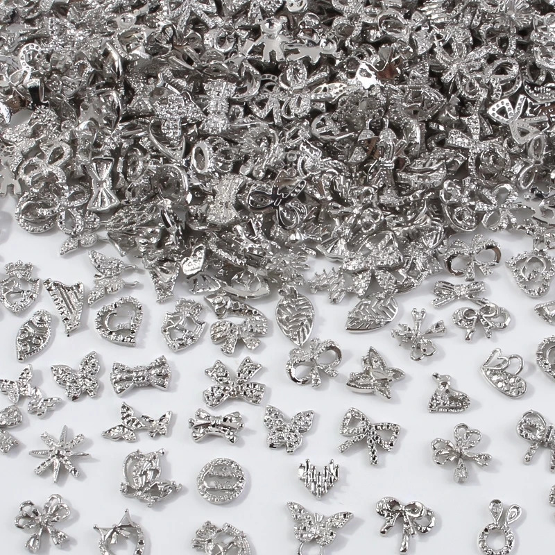 5060Pcslot 3D Butterfly Alloy Nail Charms Bowknot n Jewelry Gold Silver Hollow Art Decoration Accessory Bulk 250217