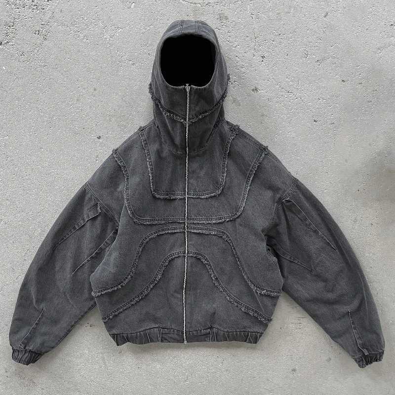 Men's Tracksuits Y2K denim jacket American patchwork style Gothic retro trend unisex streetwear punk streetwear oversized casual zipper hoodie z2