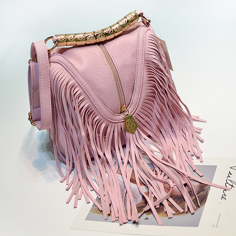 Boho-Chic Large Fringe Messenger Bag Durable Leather Shoulder Handbag