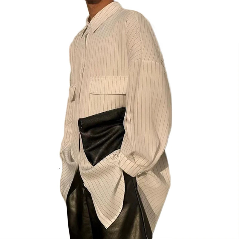 Spring Casual Shirts For Mens Vintage Turn-down Collar Buttoned Pockets Shirt Fashion Long Sleeve Mens Striped Shirts 250224