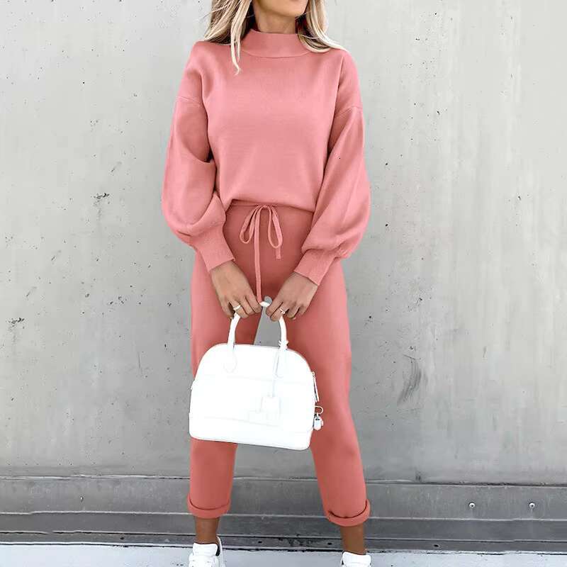 Hot Selg High Neck Casual Solid Color Women's Hoodie Pants Set Breathable For Autumn Wholesale Customization Available