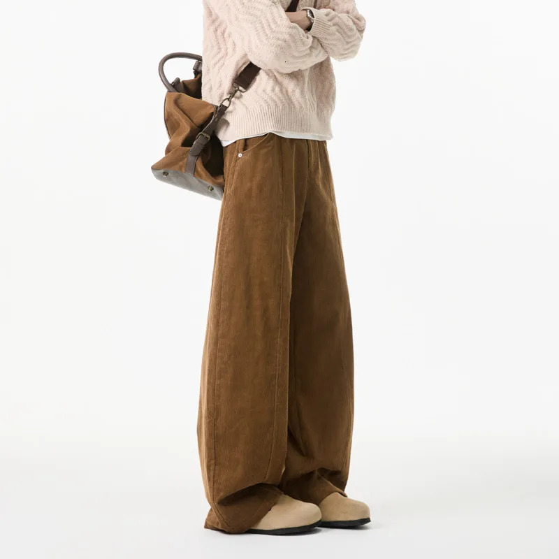 Beige Corduroy Pants Men Fashion Retro Brown Casual Pants Men Streetwear Korean Loose Wide Leg Pants Mens Vintage Trousers M-3XL 250226