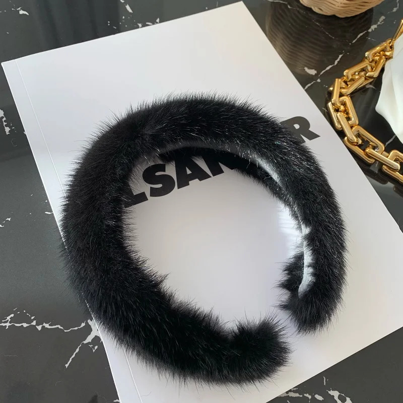 Lady Winter Real Mink Fur Headband For Women Hair Accessories Solid Head Wraps Warm Furry Gift 250226