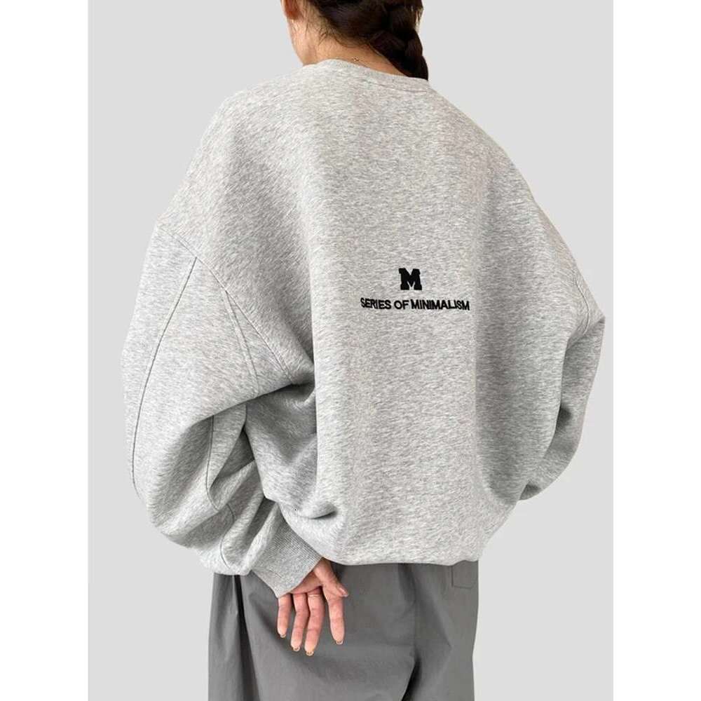 Women Fashionable Retro Grey Sweatshirts Autumn Winter Loose Casual Hoodie Round Neck Oversize Pullovers Tops