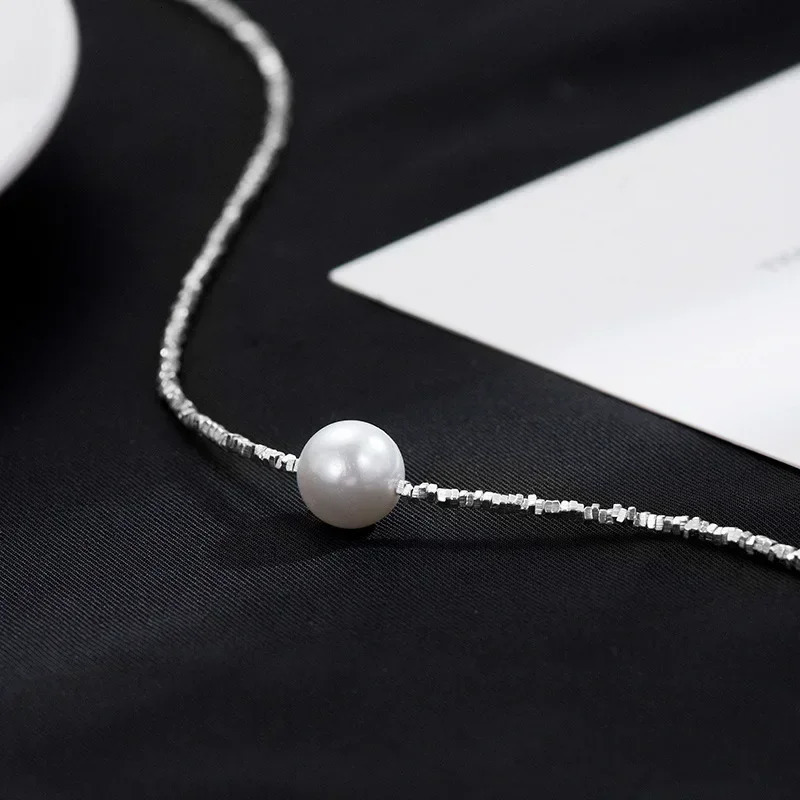 Sparkling 12mm Pearl Pendant Necklace For Women Girl 100% 925 Sterling Silver Choker Chain Wedding Birthday Party Gift Jewelry 250222