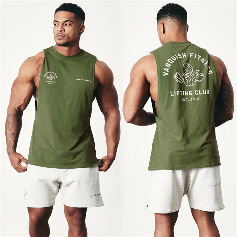 Cotton mens vest summer cross-border crewneck sleeveless top printed fashion fitness exercise mens sportswear 250225