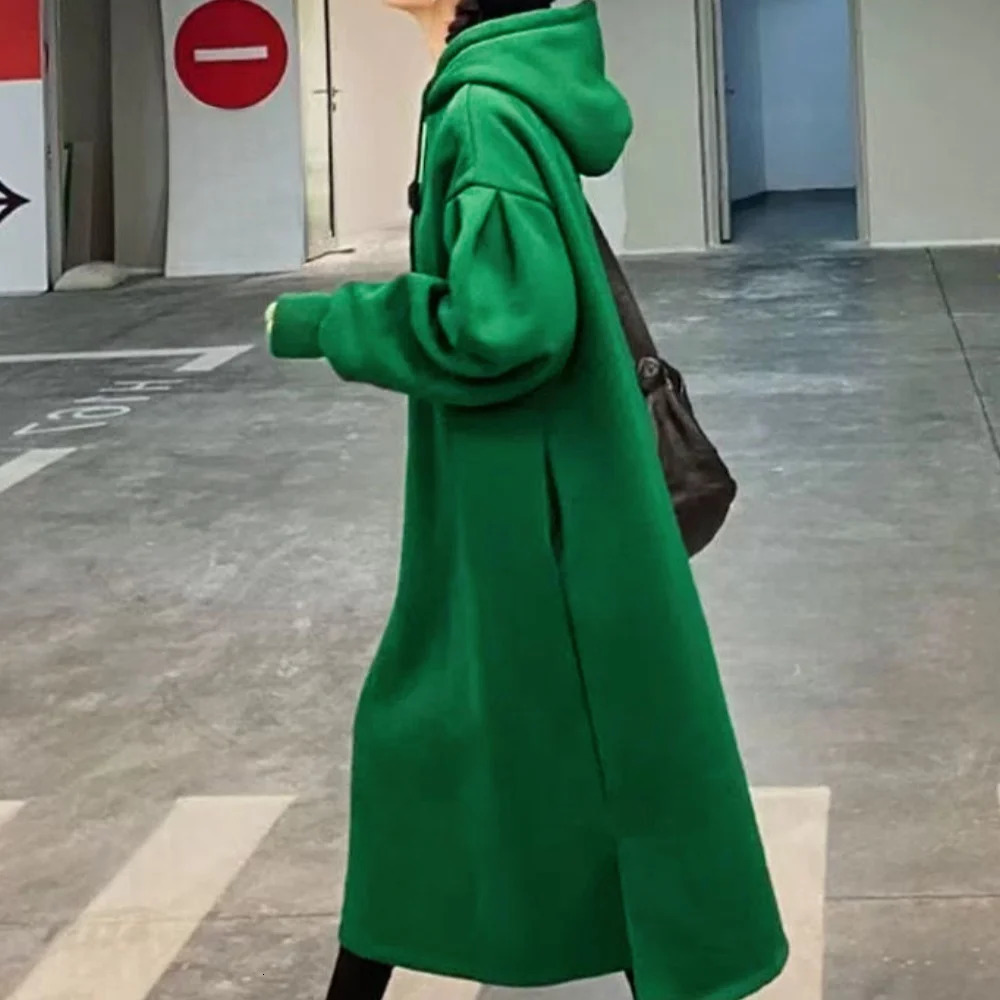 Plus Size Dresses Women Clothing In Hoodies Sweatshirts Casual Long Hooded Shirt Midi Dresses Loose Fleece Oversize Pullover 250225