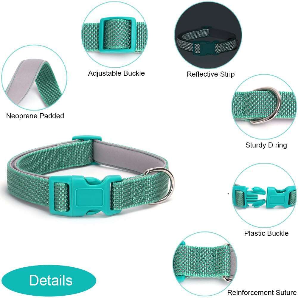 DHpet Full Reflective Dog Collar Adjustable Soft Padded Nylon Pet Quick Release Buckle Working Collars for Small Medium Large Dogs