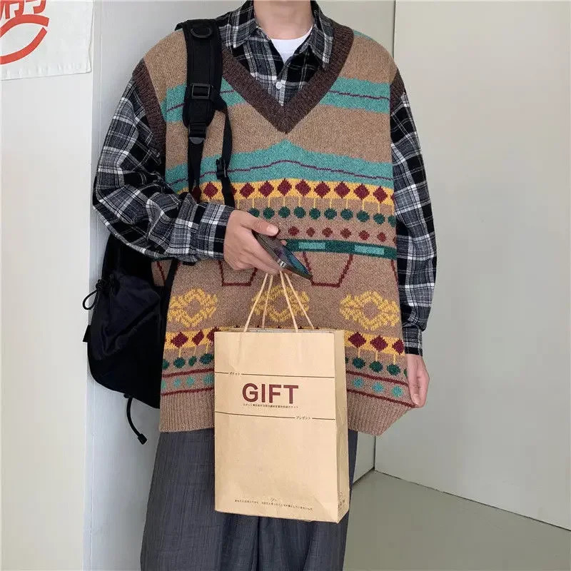 Waistcoat Korean Fashion Knit Vests for Men Clothes Sleeveless Reviews Sweater Man Harajuku Loose Fit Aesthetic In 250225