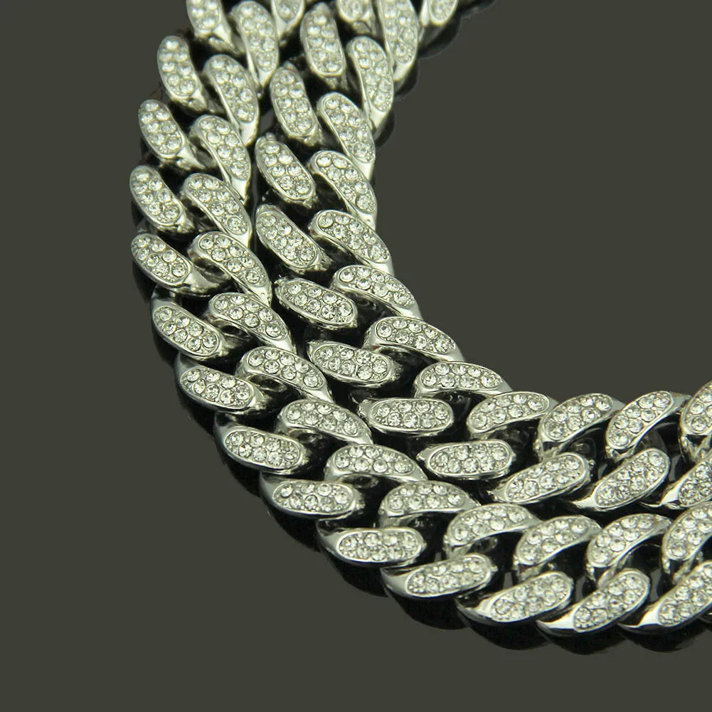 HNSP All Rhinestone 13MM Cuban Chain For Men Necklace Hip Hop Neck Male Jewelry Accessories 250225