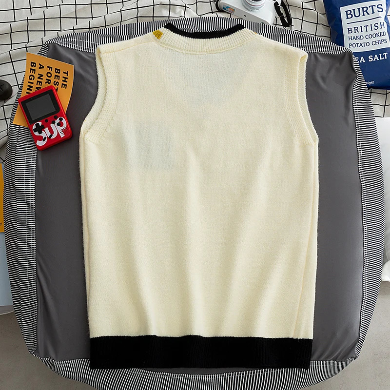 Mens Preparatory Style Sweater Tank Top Vneck Sleeveless Classic Suitable for Campus Zipper Fashion 250225