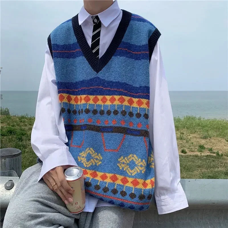 Waistcoat Korean Fashion Knit Vests for Men Clothes Sleeveless Reviews Sweater Man Harajuku Loose Fit Aesthetic In 250225