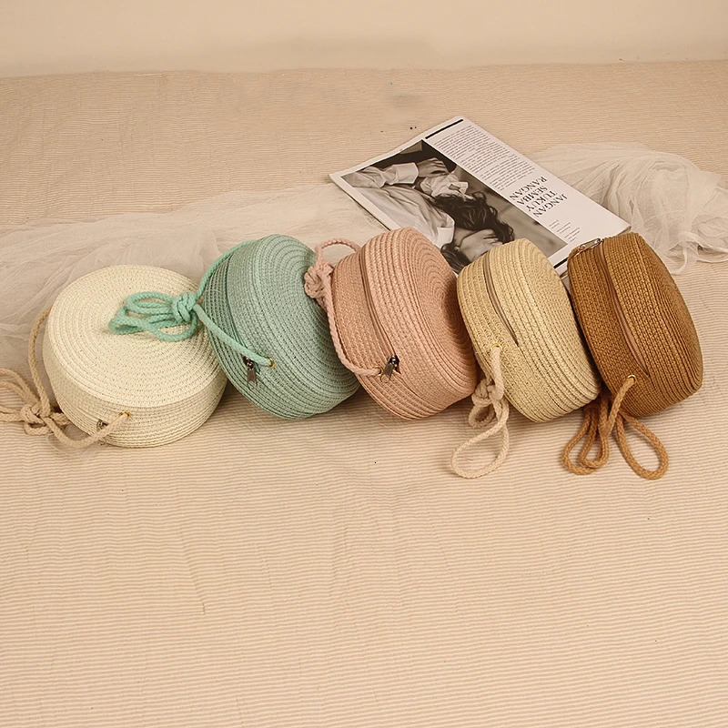 Summer Round Straw Bag For Women Woven Handmade Shoulder Bag Travel Rattan Beach Bag Casual Style Crossbody Bag Handbag Purs 250224