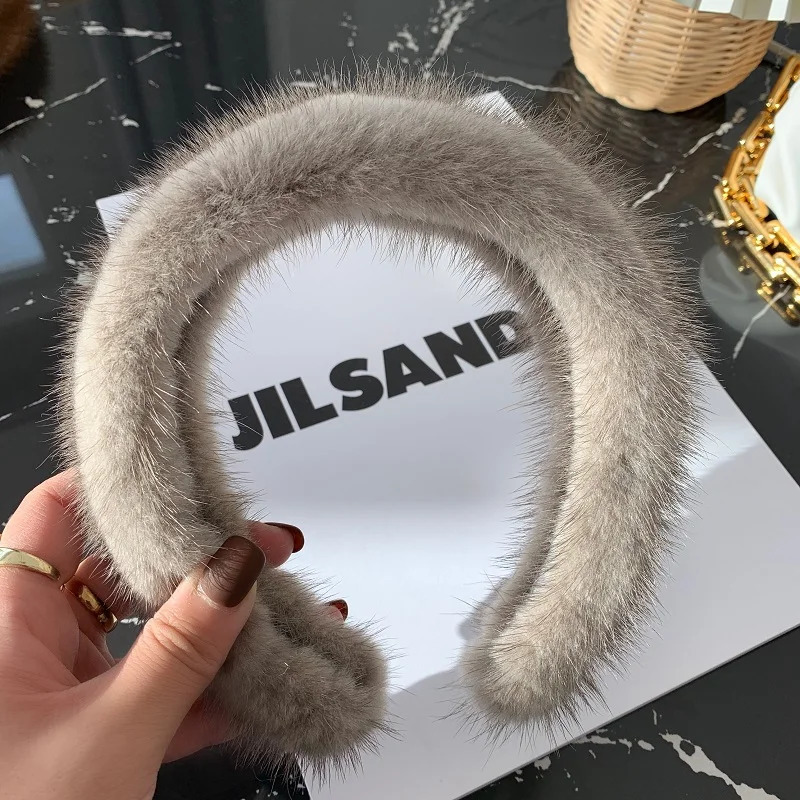 Lady Winter Real Mink Fur Headband For Women Hair Accessories Solid Head Wraps Warm Furry Gift 250226