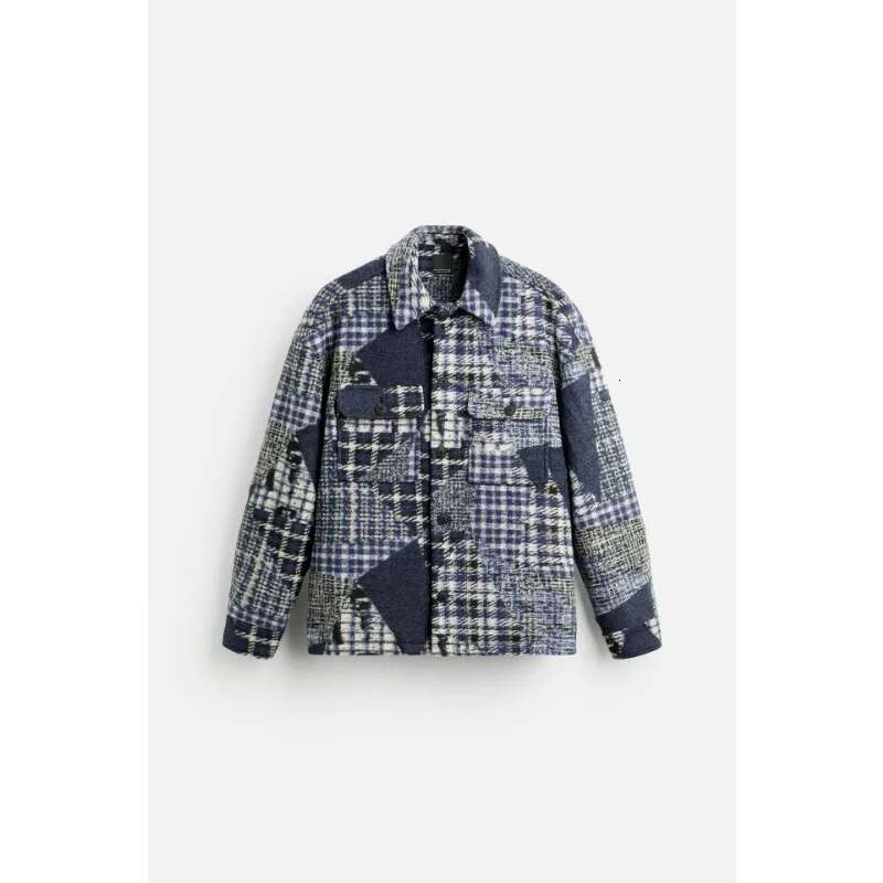 Autumn And Winter Flannel Patchwork Lapel Long-Sleeved Shirt Jacket Men