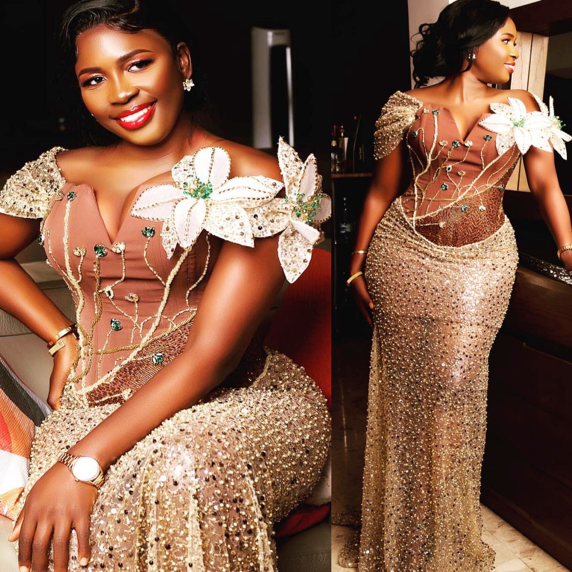 Gold Mermaid Prom Dresses 2025 Crystals wers Sequined Illusion Evening Formal Party Second Birthday Engagement Gowns Plus Size Dress For Special Ocns