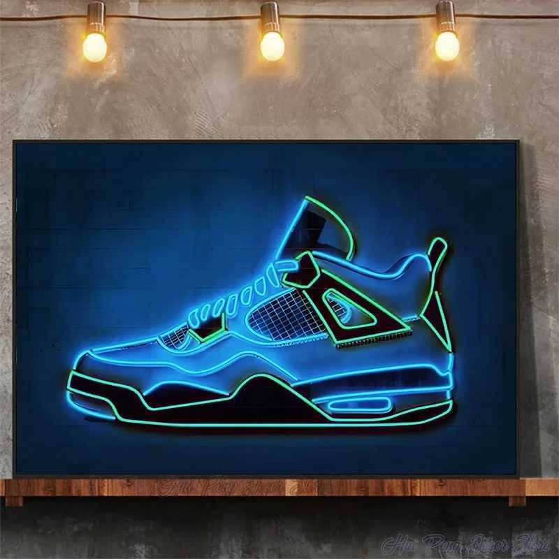 Neon Art Sneaker Shoes Canvas Painting Modern Wall Art Posters and Prints Fashion Sport Shoes Pictures for Boys Room Home Decor Y250224
