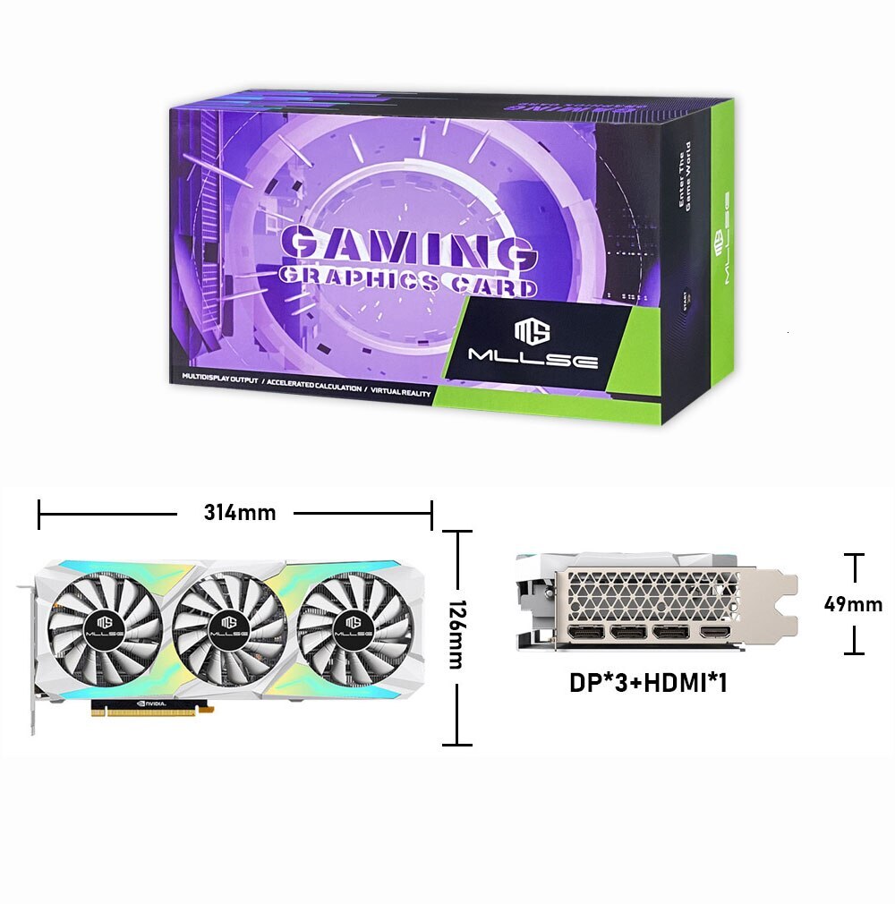 MLLSE RTX 3080 10GB Graphics Card GDDR6X 320 Bit PCI-E 4.016 8+8Pin NVIDIA GPU RGB Lighting Gaming Video Card Placa De Video