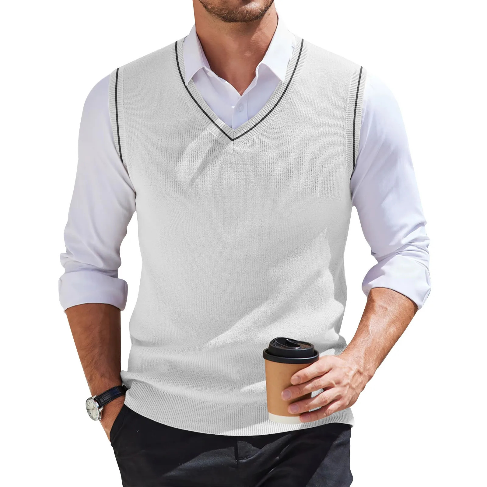 2025 Spring Autumn Wool Sleeveless Cashmere Vest Men Work Sweater Solid Color Knitted Mens Waistcoat High Quality Pullover 250225
