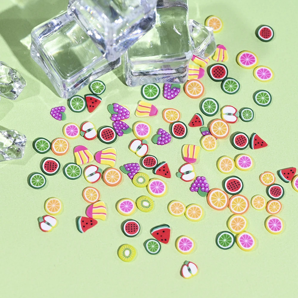 1000pcs Mixed 3D Fruit Slices Nail Charms Polymer Clay DIY ns Slice Lemon Art Decor Soft Polish Manicure Supplies 250217