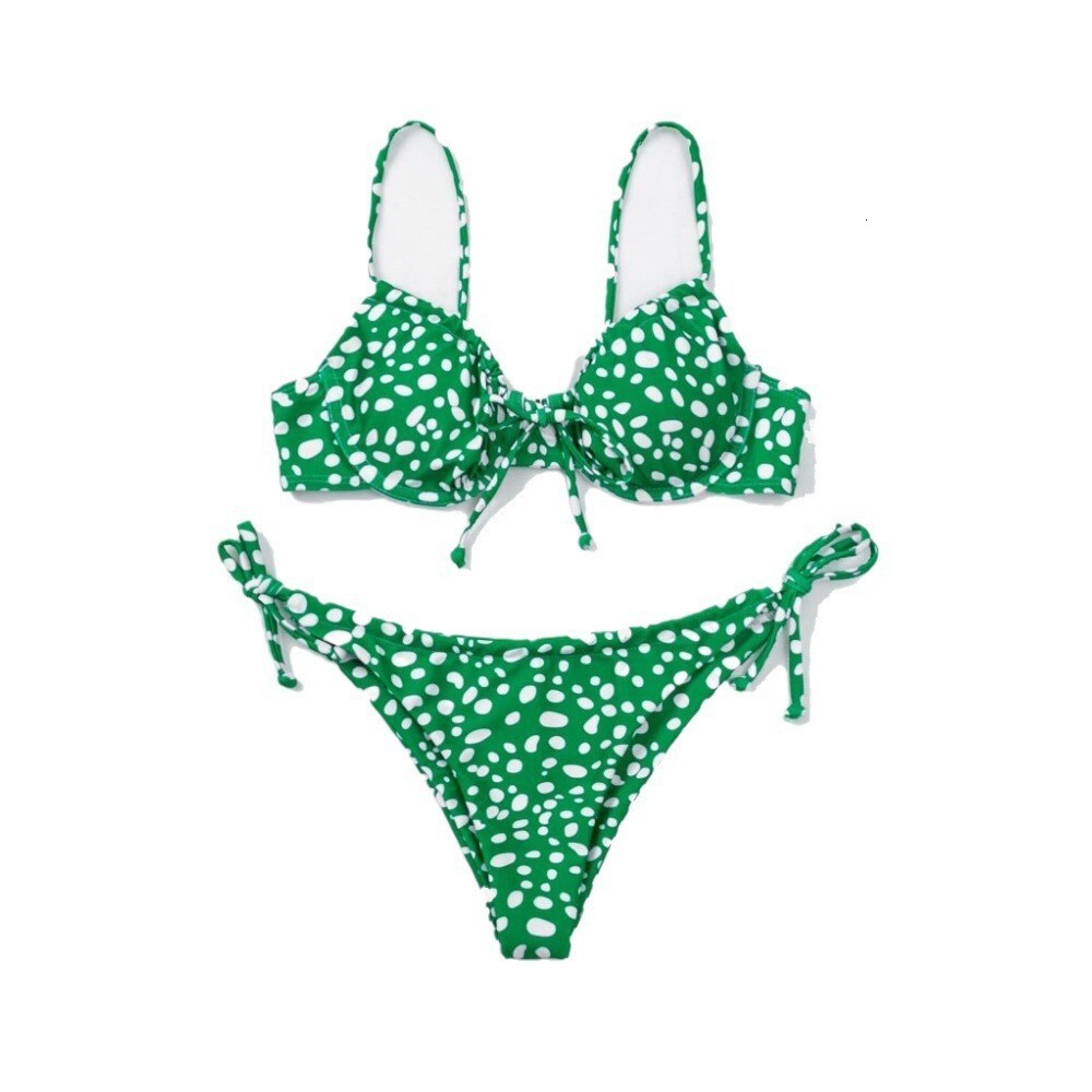 2025 New sexy swimwear split nylon Lycra bikini women's with polka dot braided rope triangle bag designer swimsuit