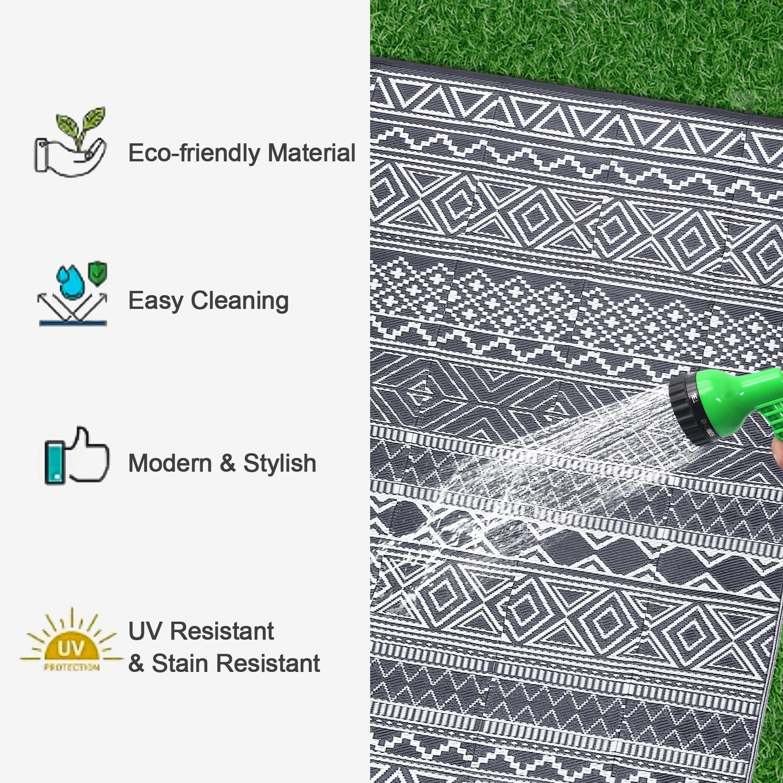 Outdoor Rug 5x8 Waterproof Reversible Patio Rug Outside Plastic RV Rug Boho Camping Rug for Camper Porch Balcony Backyard Picnic 250224