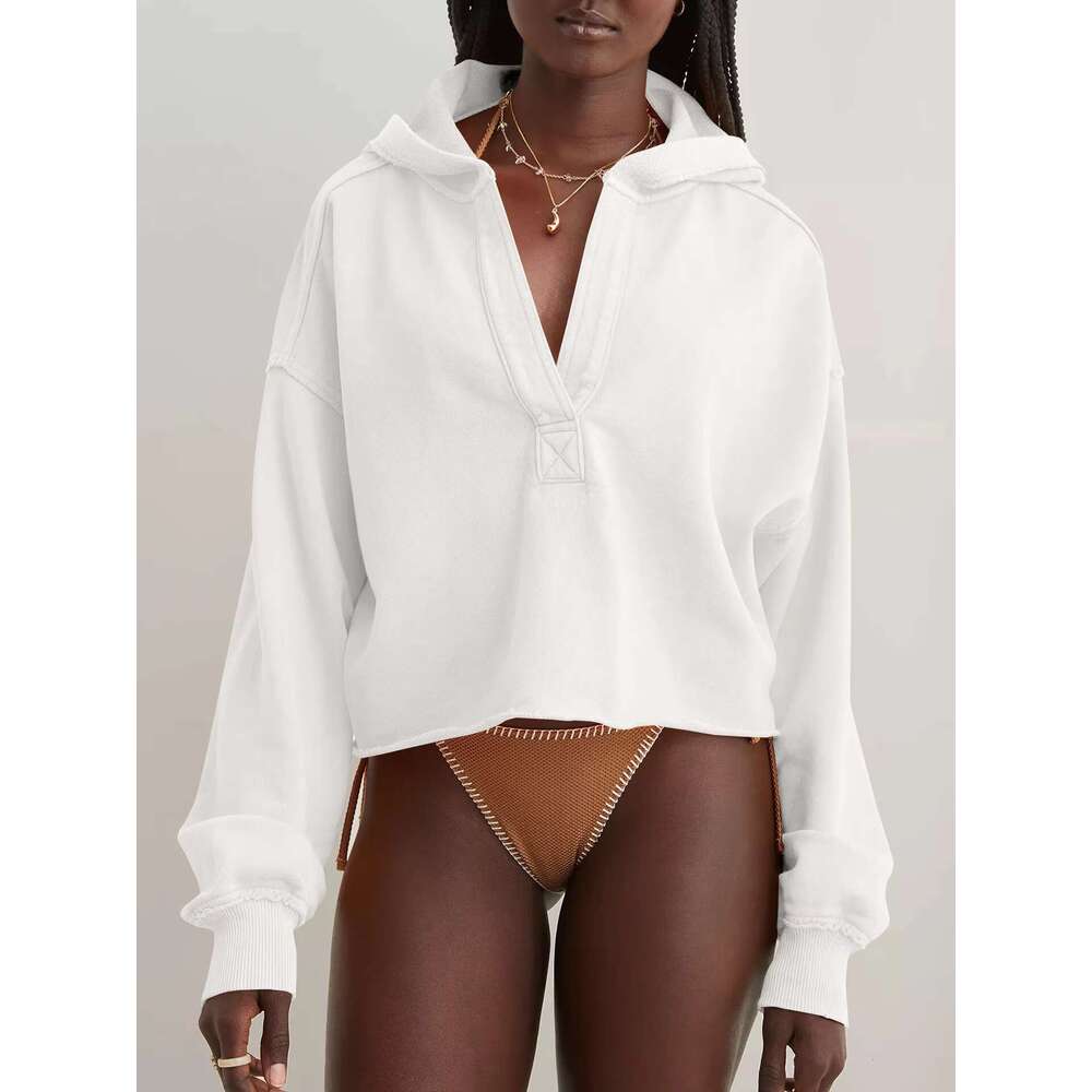 DUOLLB Wholesale Custom Women Cotton Casual Breathable Heavyweight Blank Grey Oversized Cropped Hoodie