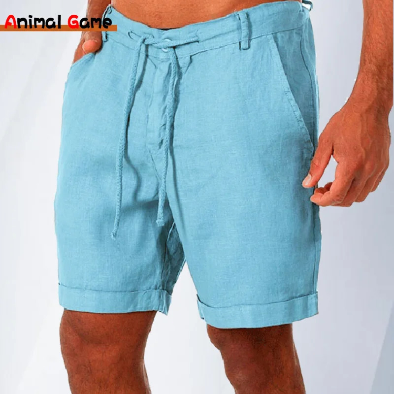 Summer Fashion Mens Linen Shorts Men Cotton Beach Short Wild Leisure Loose Solid Cargo Shorts for Men Sweatshorts 250225