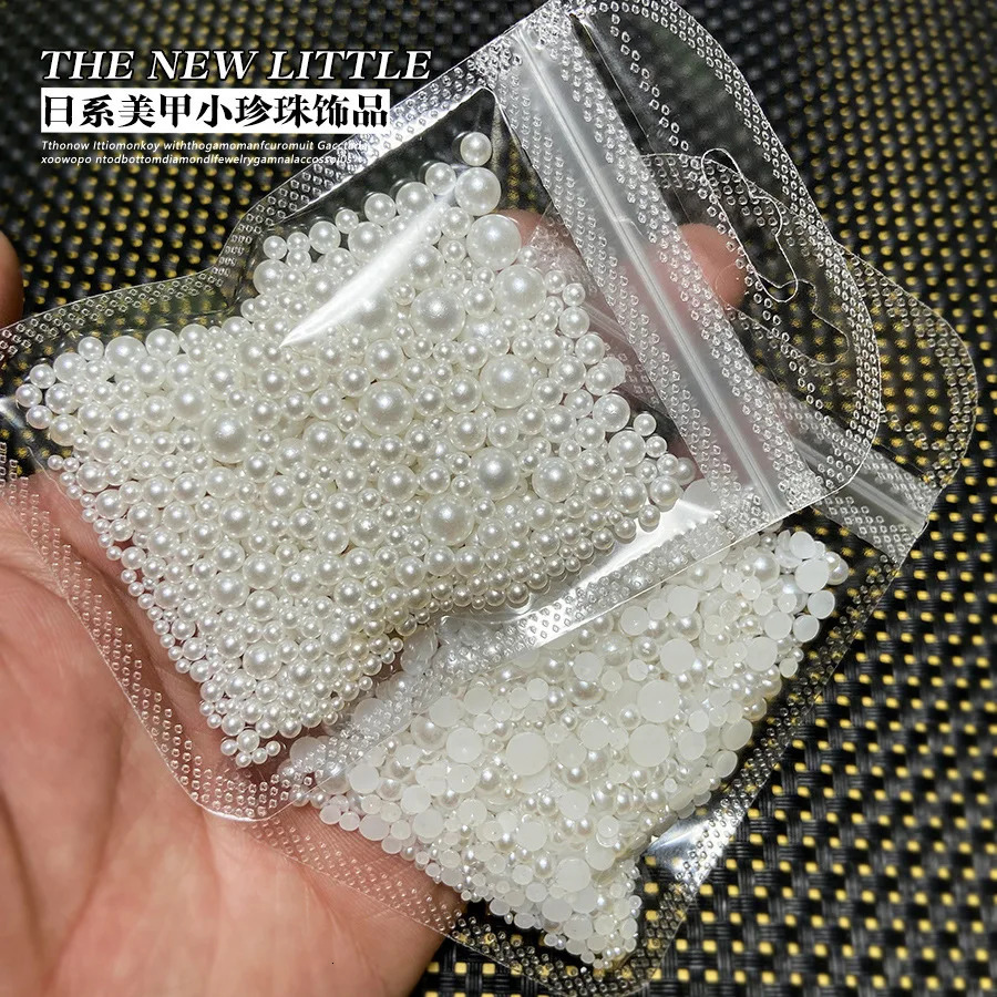 2001200pcsbag Pearls White Nail Beads Half Round Mixed Size Beige Flatback For DIY Manicure Decoration Bead 250217