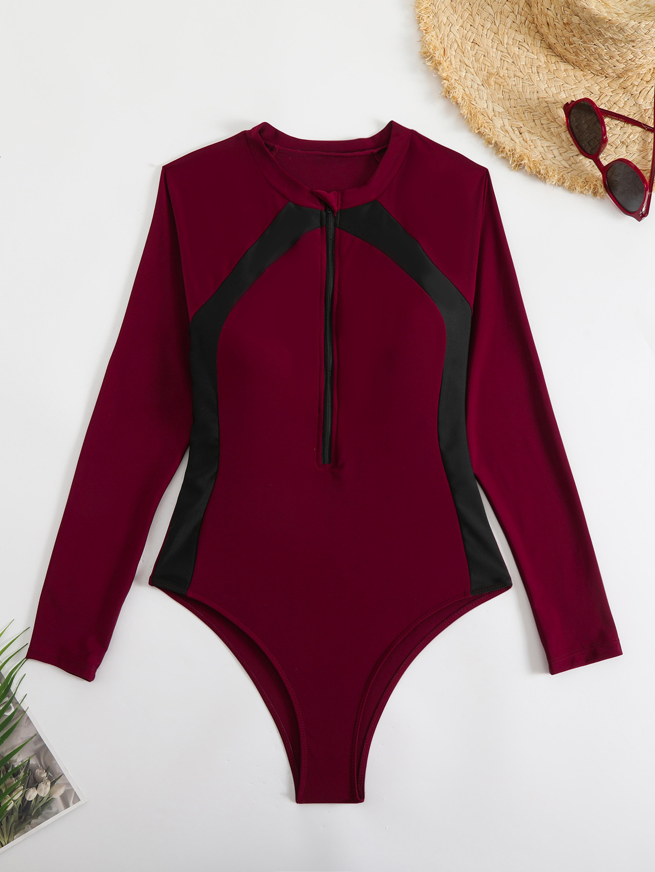 2025 new sexy racing surfing suit color blocked one-piece zipper tight fit designer swimsuit bikini