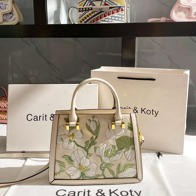 High Quality Textured Leather Embroidered Ral Square Fashion Women's Handbag Lady Purse Female Shoulder Messenger Bag