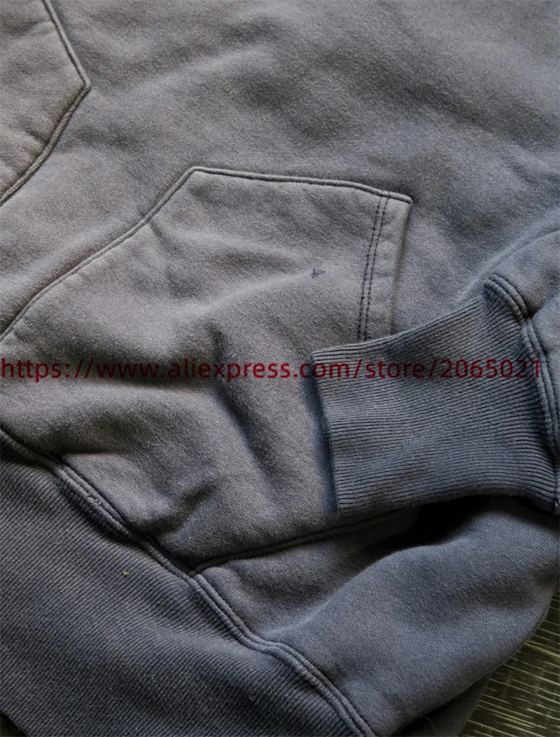Hole Washed Hoodie Men Women Casual Quality Navy Blue Pullover Hooded 250226