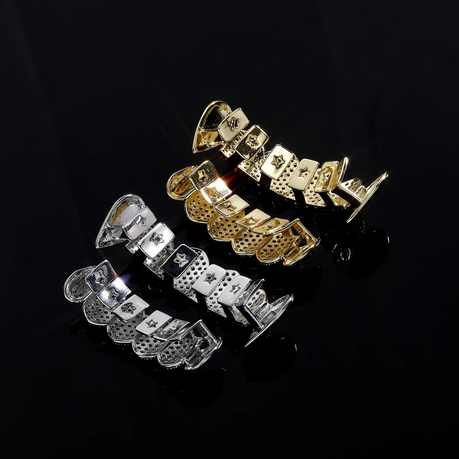 Hip Hop 6/6 Full CZ Stones Teeth Caps Cubic Zircon Iced Out Micro Pave Top Bottom Charm Grills For Men Women Jewelry 250220